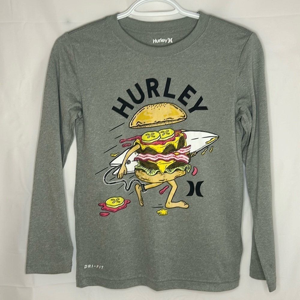 Hurley Boys hamburger shirt long sleeve size 10-12 graphic dri fit kidcore food